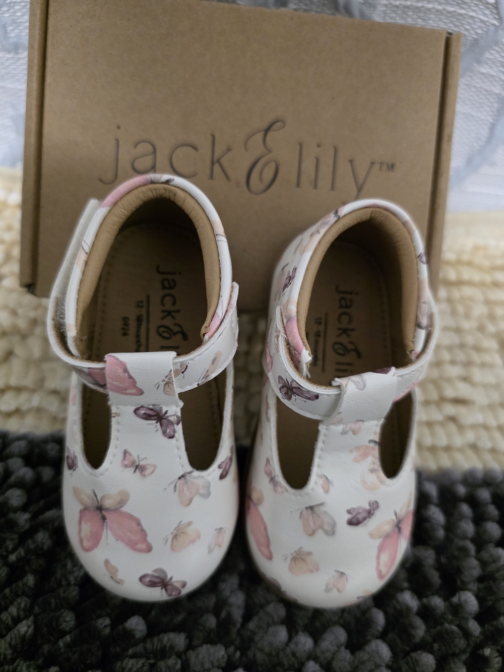 Jack & Lily White Baby Mary Janes with Pink Butterfly Print